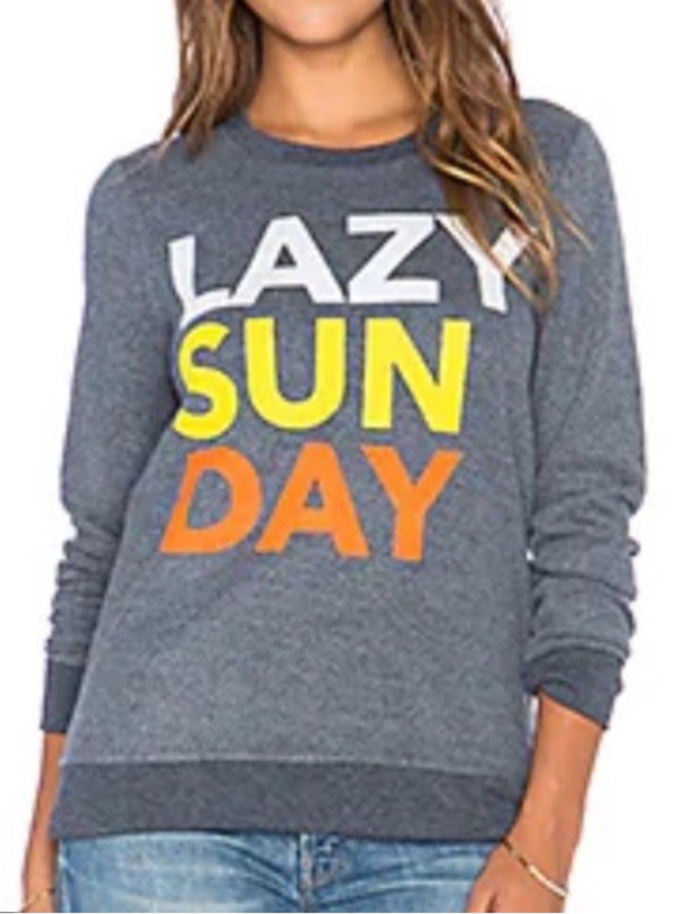 Chaser Women’s Blue Lazy Sunday Graphic Long Sleeve Crewneck Sweatshirt Size M